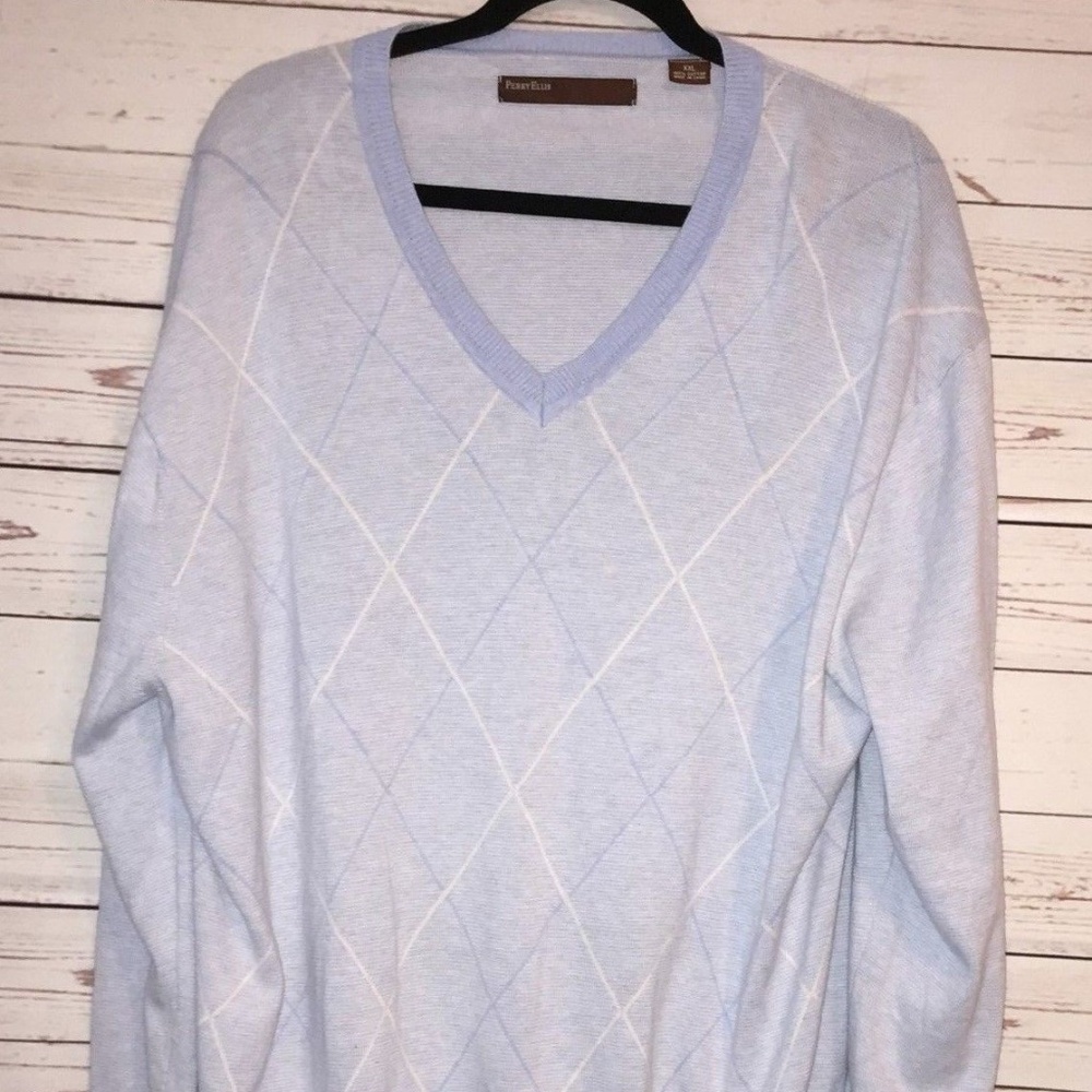 Perry Ellis V-Neck Sweater Men Light Blue Size XXL